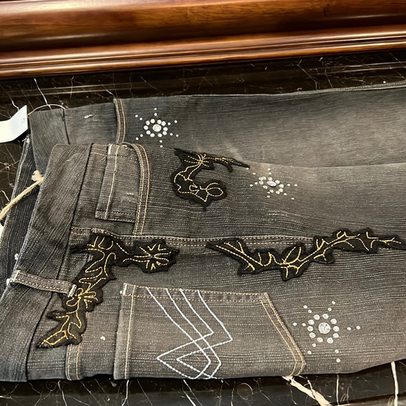 7 For All Mankind Denim - 7 For Mankind Flynt Black A Pocket, Stone/Fabric Details; 31